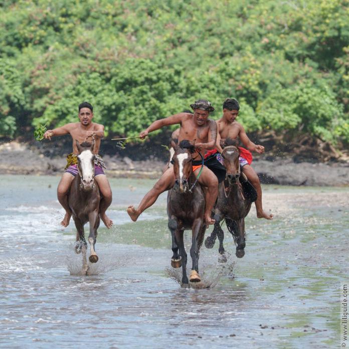 Le retour des courses de chevaux, montés à crue, sur la plage de Taiohae, Nuku Hiva.